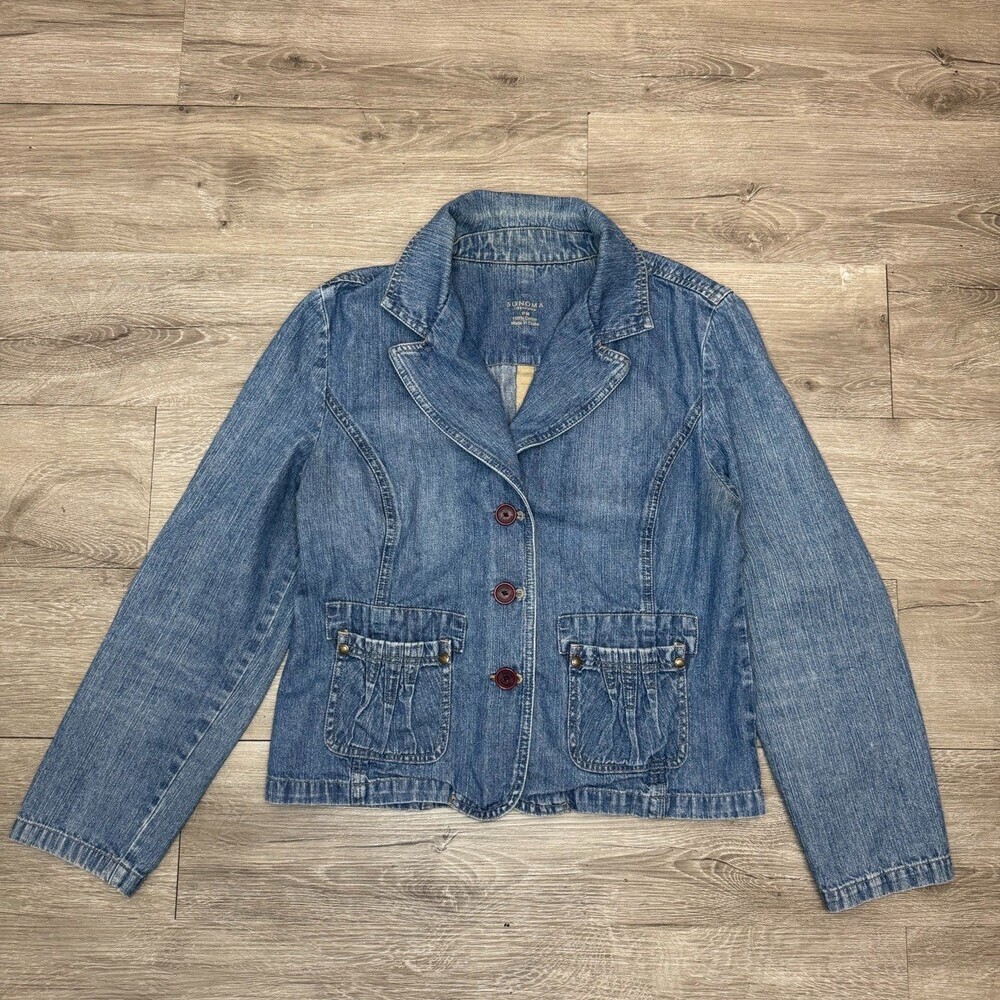 Denim Blazer Jacket Petite Medium Fitted Jean Jacket Light Wash